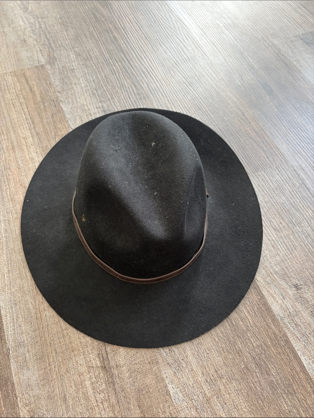 American Eagle Outfitters Black Wide-Brim Fedora Hat with Brown Band